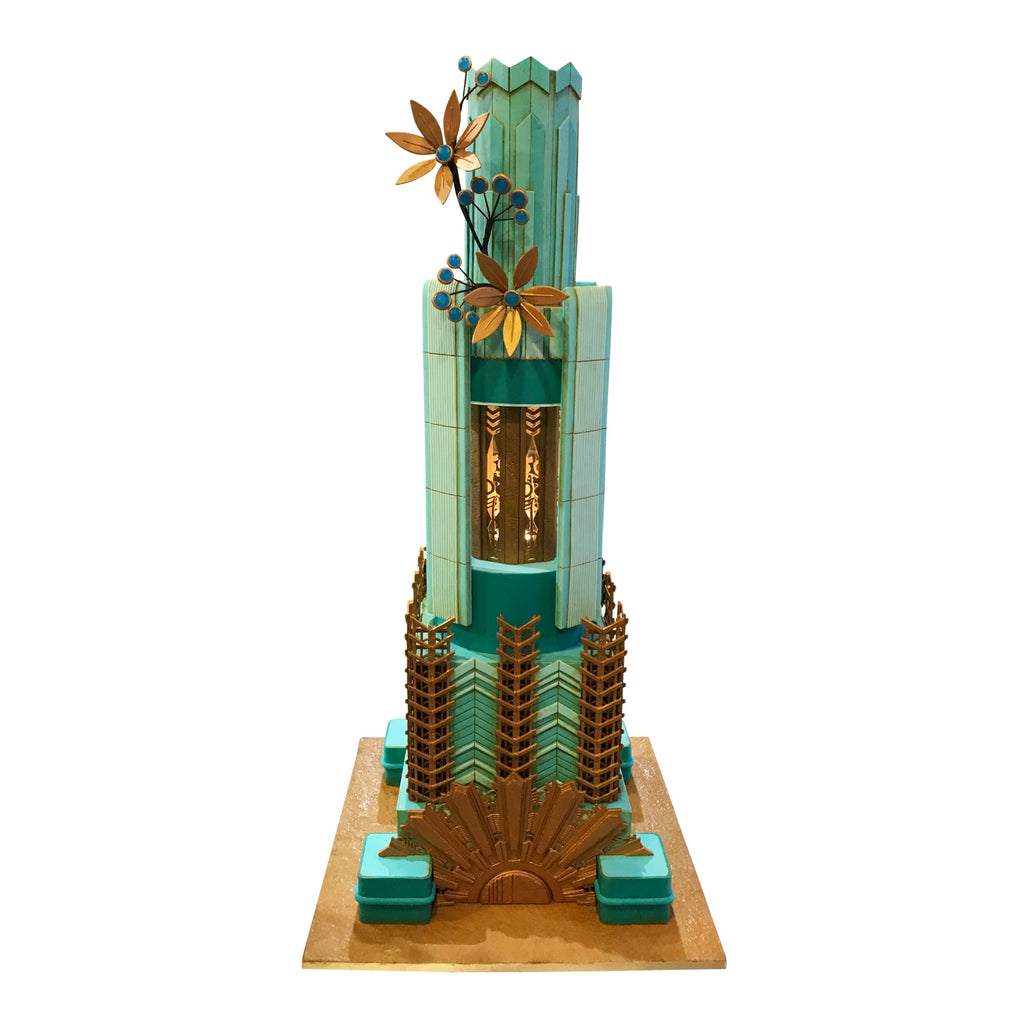 Art Deco Teal and Gold Cake