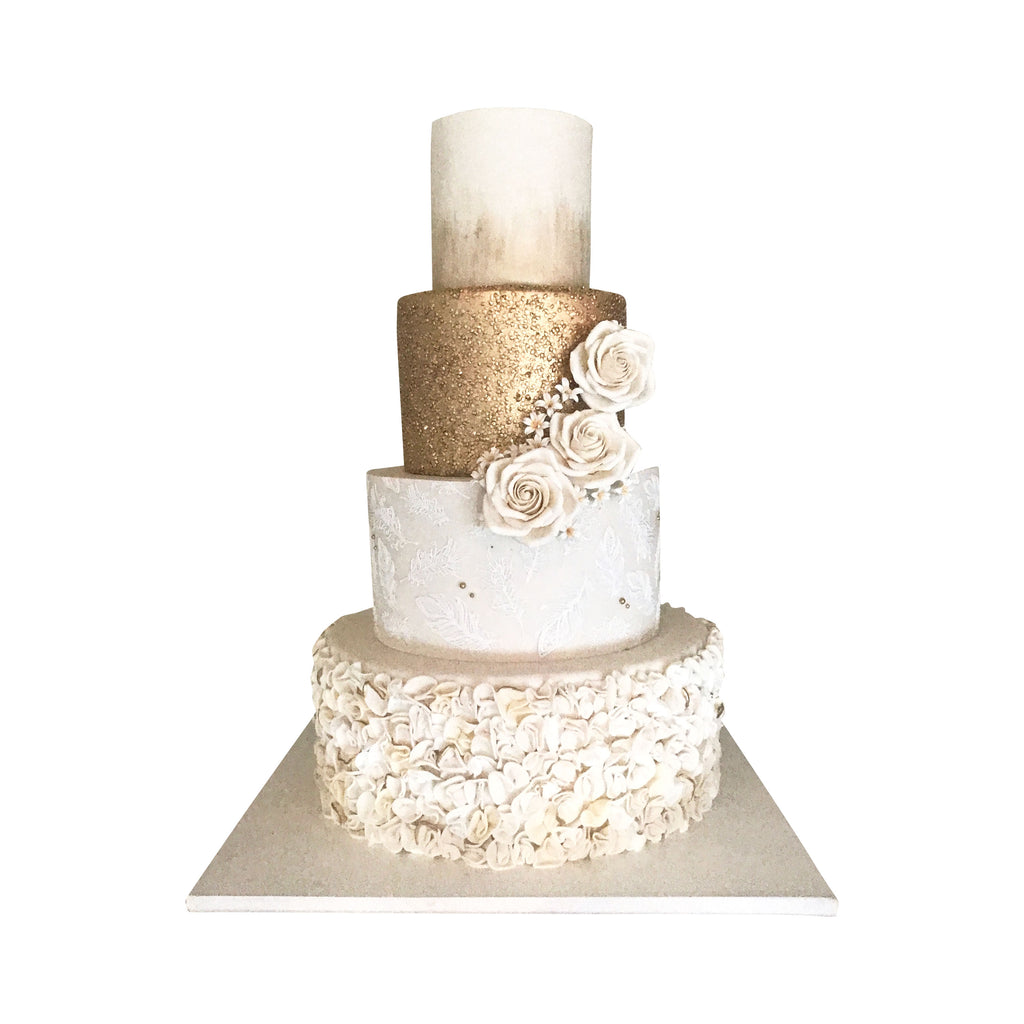 Gold Sequins and Ivory Floral Cake